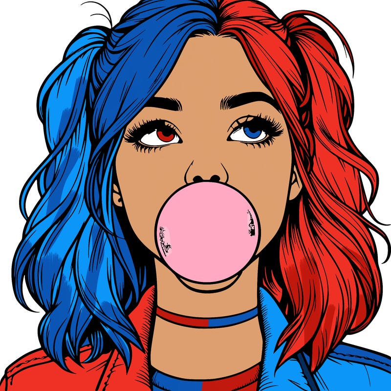 realististic girl blowing bubble -gum