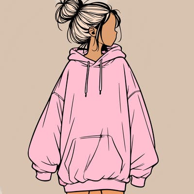 realistic girl with a oversized sweatshirt on and a bun