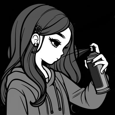 a realistic girl spray painting