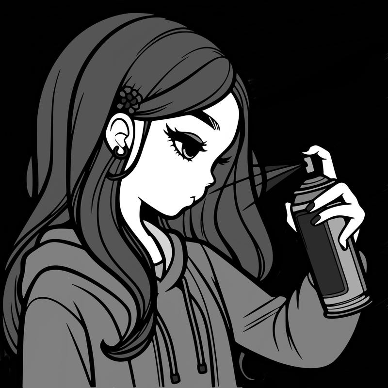 a realistic girl spray painting