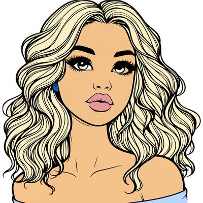 realistic girl with wavy hair and lips