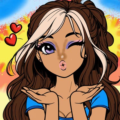 realistic girl winking and blowing a kiss while making heart hands