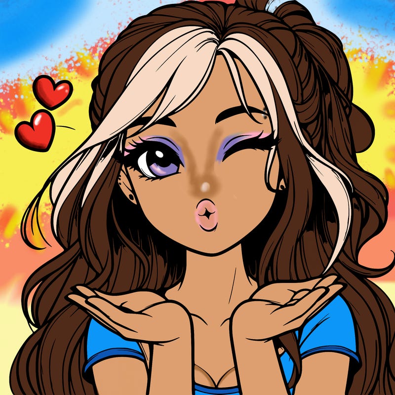 realistic girl winking and blowing a kiss while making heart hands