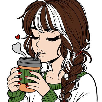 realistic girl drinking coffee