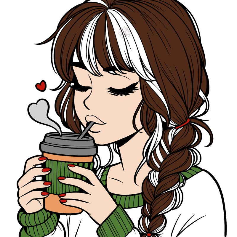 realistic girl drinking coffee