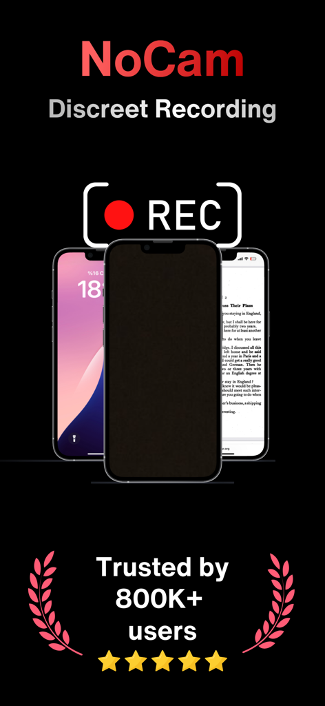 NoCam secret video recorder app with stealth mode and user trust badge