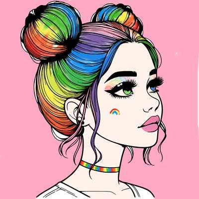 realistic girl with buns on the top of her head