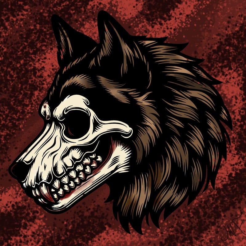 realistic wolf with skull face
