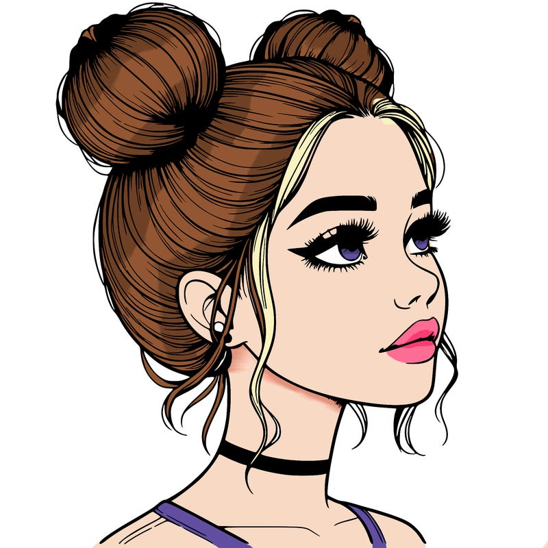 realistic girl with buns on the top of her head