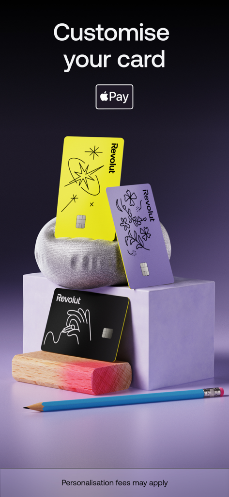 Tarjetas de débito Revolut personalizables y coloridas para adolescentes con bocetos únicos
