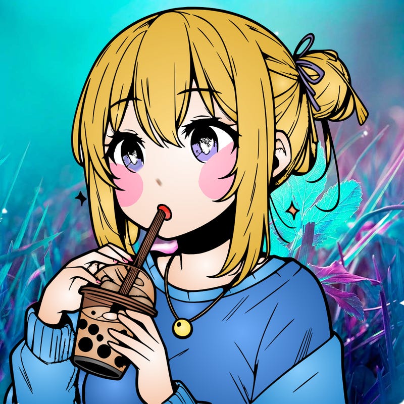 manga character drinking boba