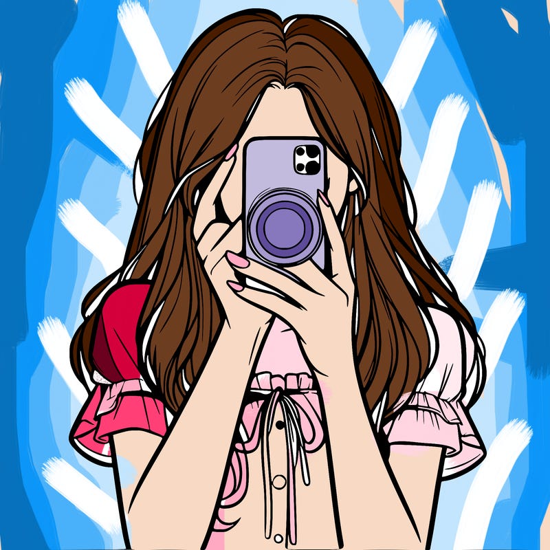 a realistic girl holding her phone taking pictures