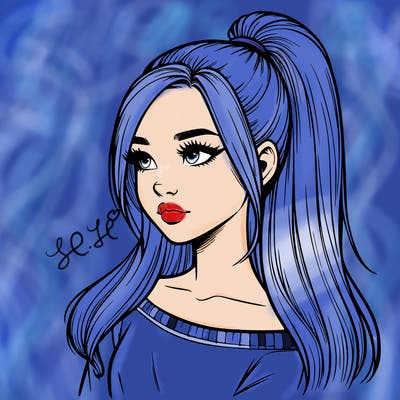 realistic girl with a high ponytail