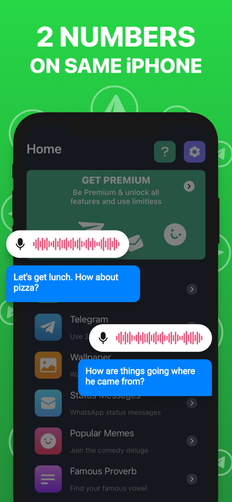 Dual Messenger For WA Account - Interfaz de la aplicación Dual Messenger que muestra la función de dos números en un iPhone.