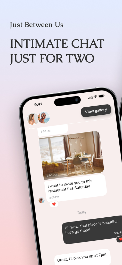 Just Between Us - Couples Chat - Schermata dello smartphone che mostra una chat privata e intima tra una coppia