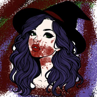 realistic witch girl with wavy hair and lips