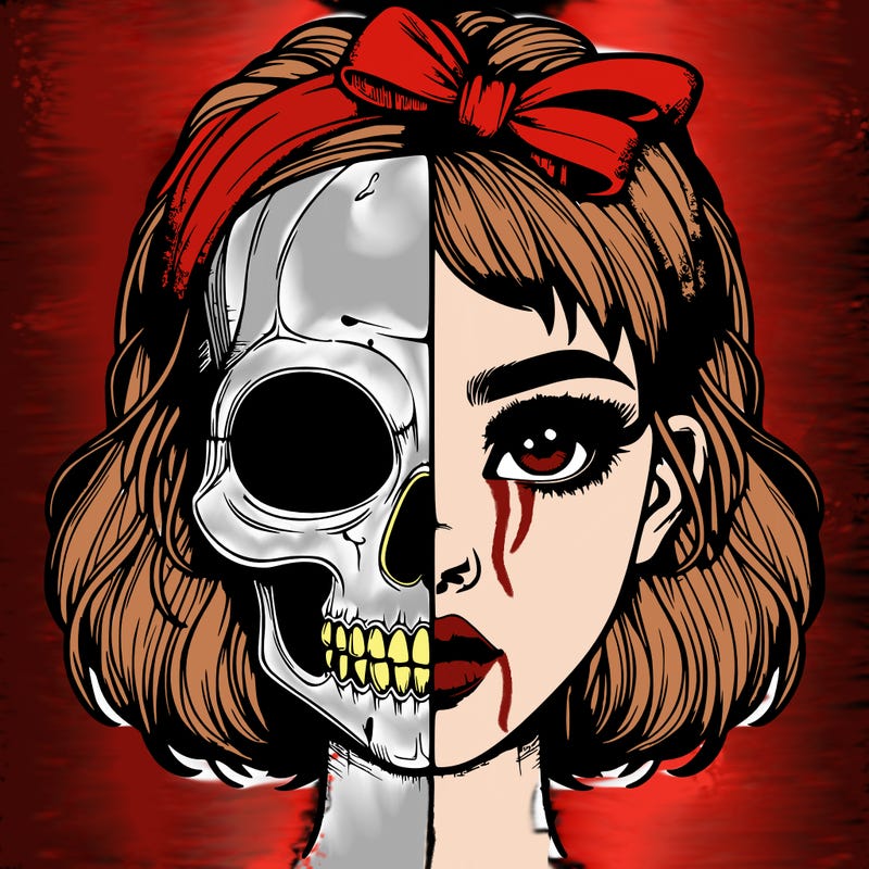 realistic girl with half skull mask