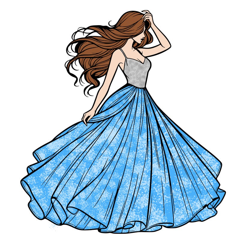 realistic woman with dress flowing in the wind