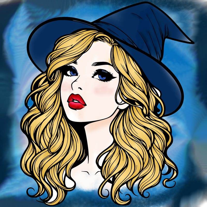 realistic witch girl with wavy hair and lips