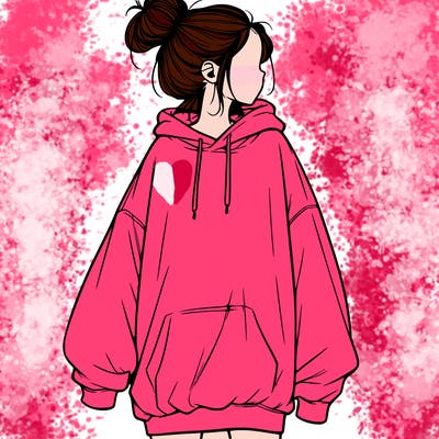 realistic girl with a oversized sweatshirt on and a bun