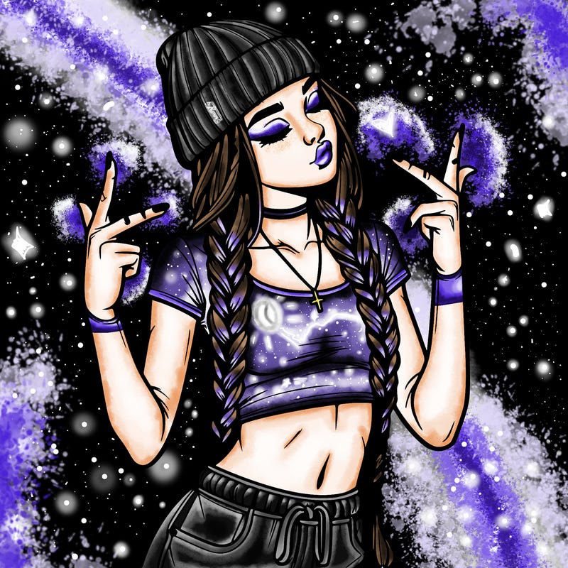 realistic teenage girl with braids and a beanie and crop top doing 🫶🏼