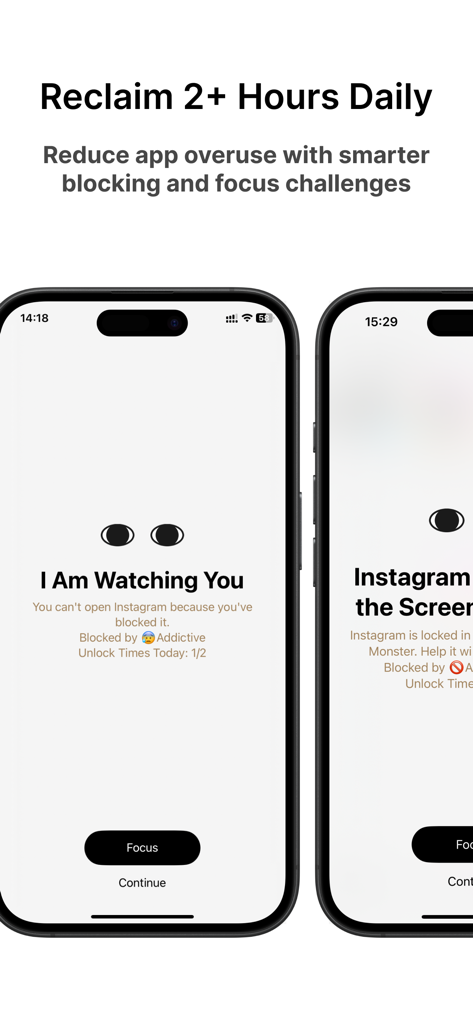 ScreenBreak: Cold Turkey Block - Captura de pantalla de la app ScreenBreak mostrando bloqueo de apps inteligente y desafíos de enfoque para recuperar tiempo diario