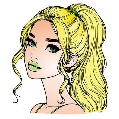 realistic girl with a ponytail on her hair and lips