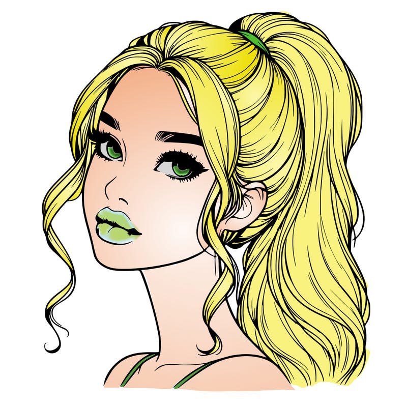 realistic girl with a ponytail on her hair and lips