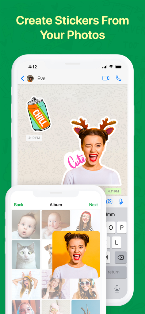 WaSticker - Sticker Maker - Mobile app interface showing how to create personalized stickers from a photo gallery for messaging apps.
