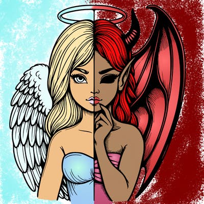 realistic angel half demon