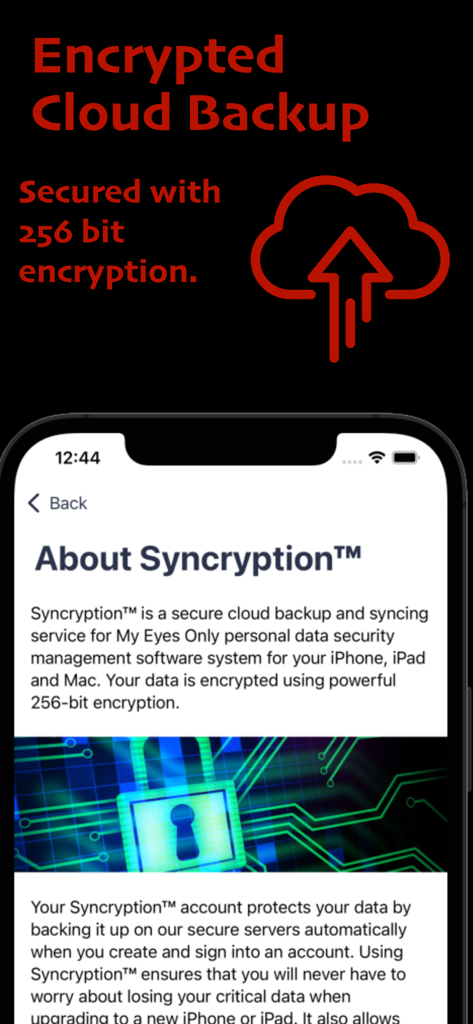 ID Lock - Secure Data Manager - ID Lock app screen showing encrypted cloud backup and 256 bit encryption features