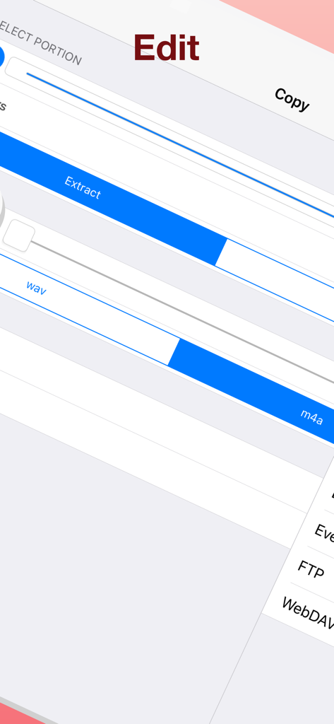 Audio Memos Pro - Audio Memos Pro editing screen with options to extract audio and export to cloud services.