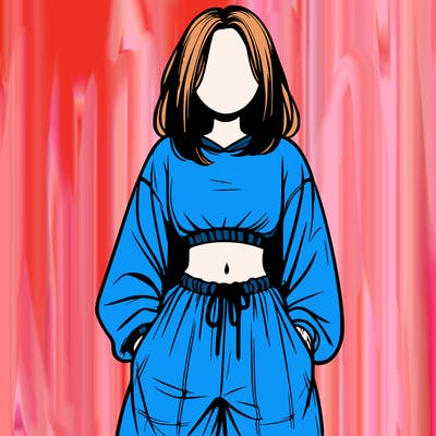 realistic girl faceless with baggy pants and a crop top