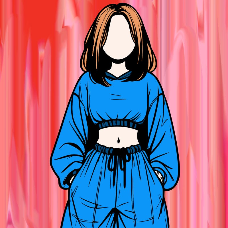 realistic girl faceless with baggy pants and a crop top