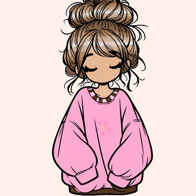 girl with baggy sweatshirt and messy bun