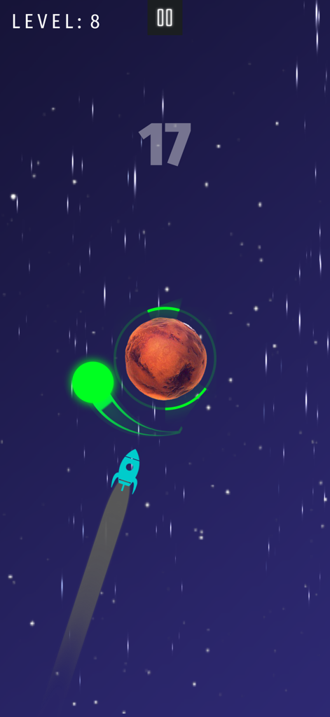 Save the Mars Ultimate - Mobile arcade gameplay showing a rocket and shield defending Mars in space