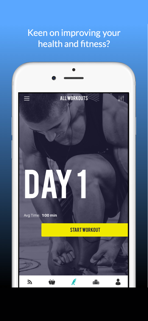 Plank - 30 Days of Challenge - プランク 30日チャレンジアプリの1日目のワークアウト画面