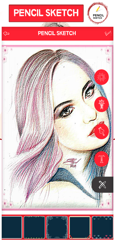 iSketch - Pencil Sketch Effect - A woman portrait transformed into a color pencil drawing using the iSketch app editing tools