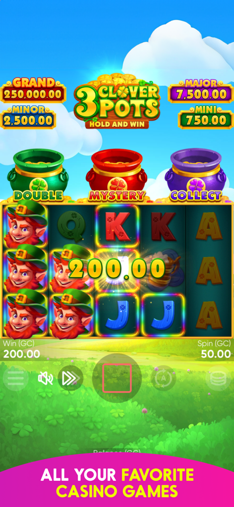 Pulsz: Online Casino Games - Pulsz social casino app showing a leprechaun themed slot game with multiple jackpot levels