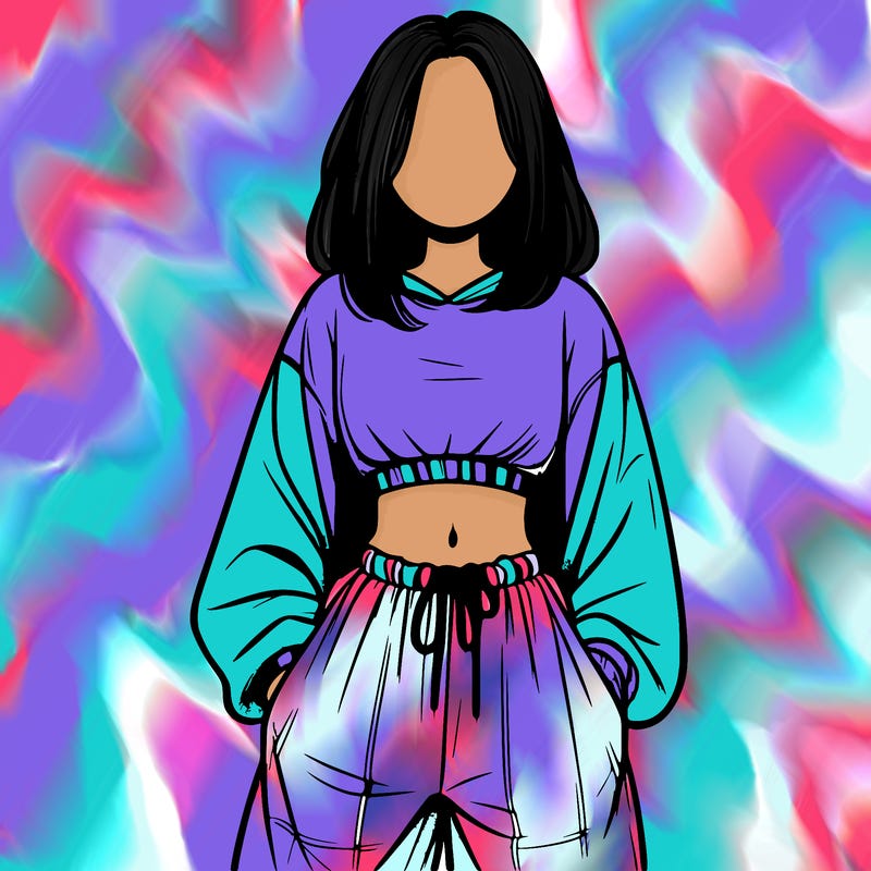 realistic girl faceless with baggy pants and a crop top