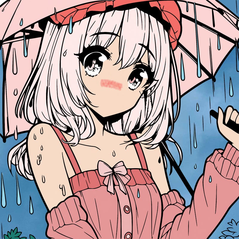 pretty anime girl in the rain