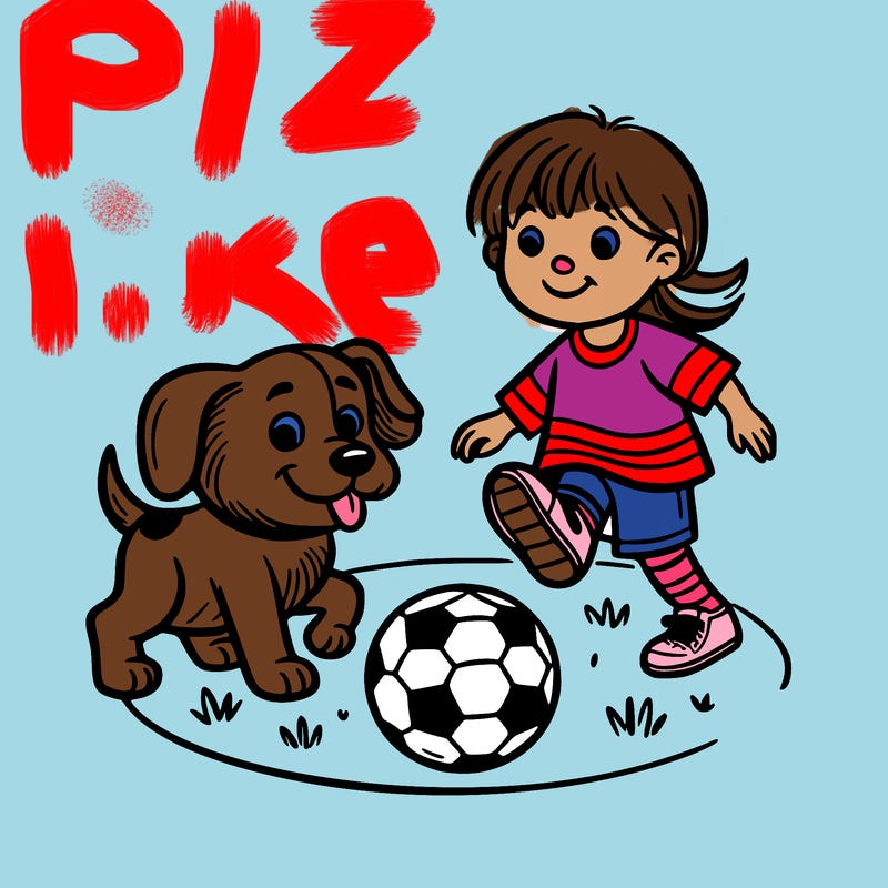 dog playing soccer with young girl