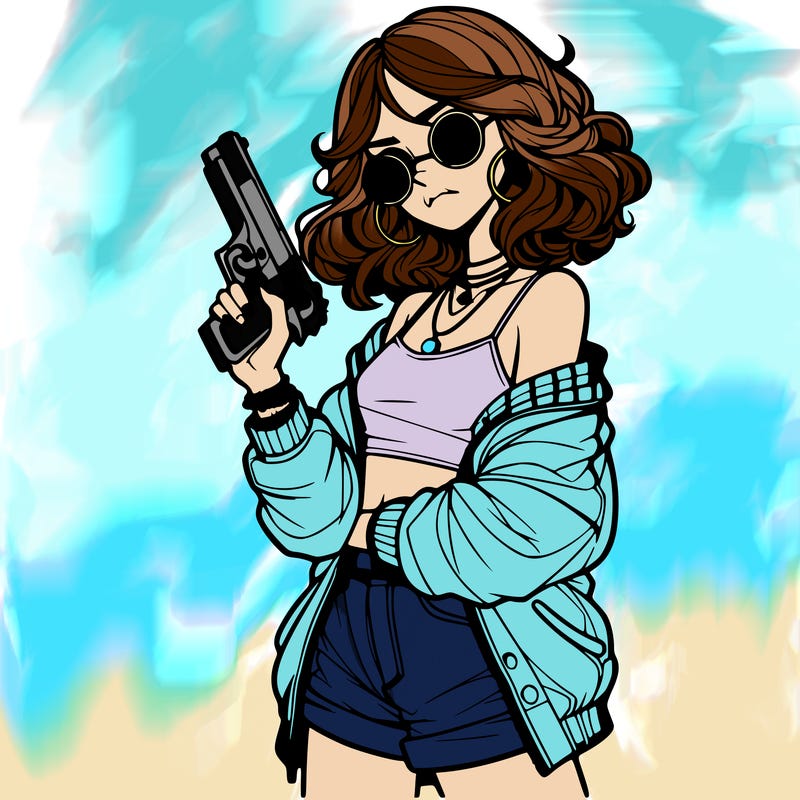 stylish teenage girl with gun