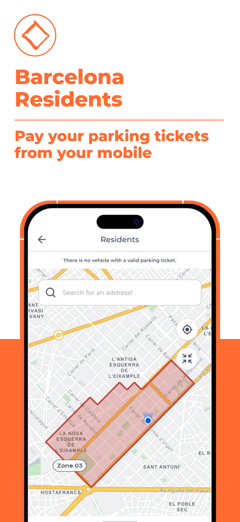 Smartphone displaying the SMOU app residential parking map for Barcelona residents