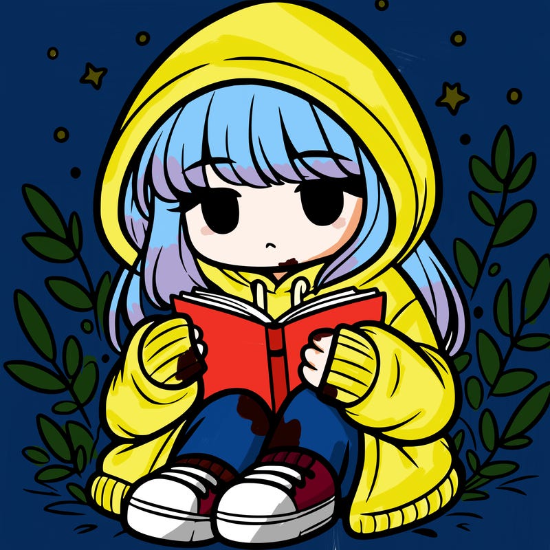girl in oversized hoodie reading a book
