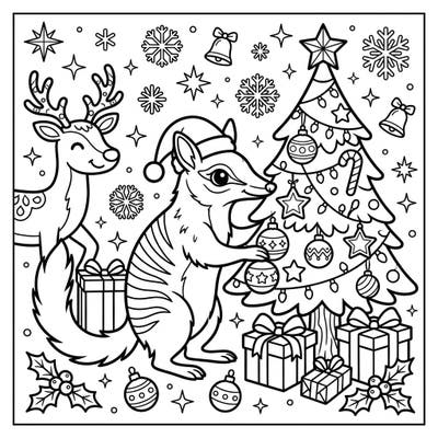 Get into the holiday spirit with this delightful coloring page featuring a festive numbat and its reindeer friend. Perfect for adding a unique touch to your Christmas celebrations.