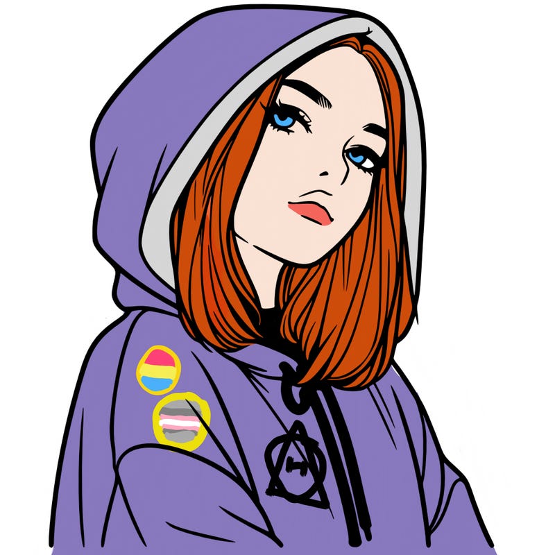 a realistic girl in a hoodie