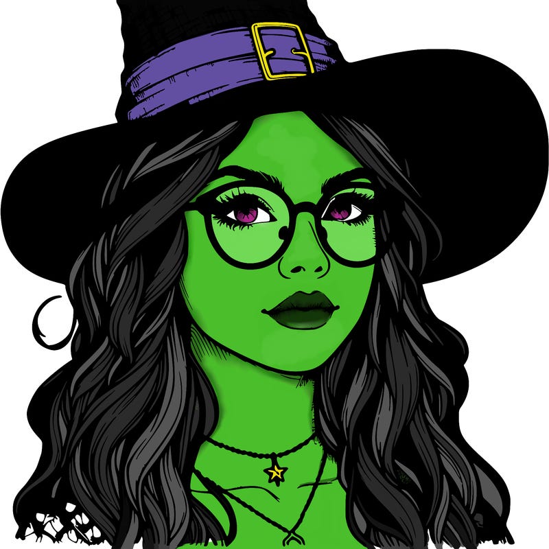 a witch with glasses realistic