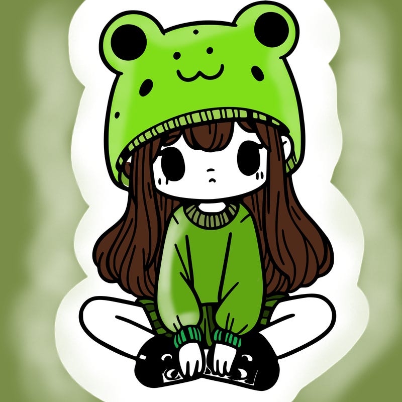 a girl wearing a frog hat and some frog socks