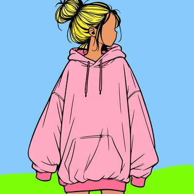 realistic girl with a oversized sweatshirt on and a bun